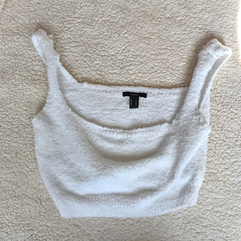 White Fuzzy Crop Tank Top